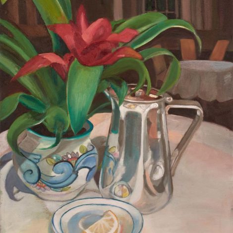Silver water jug, plant and lemon, oil on canvass, 40x50cm, 2015